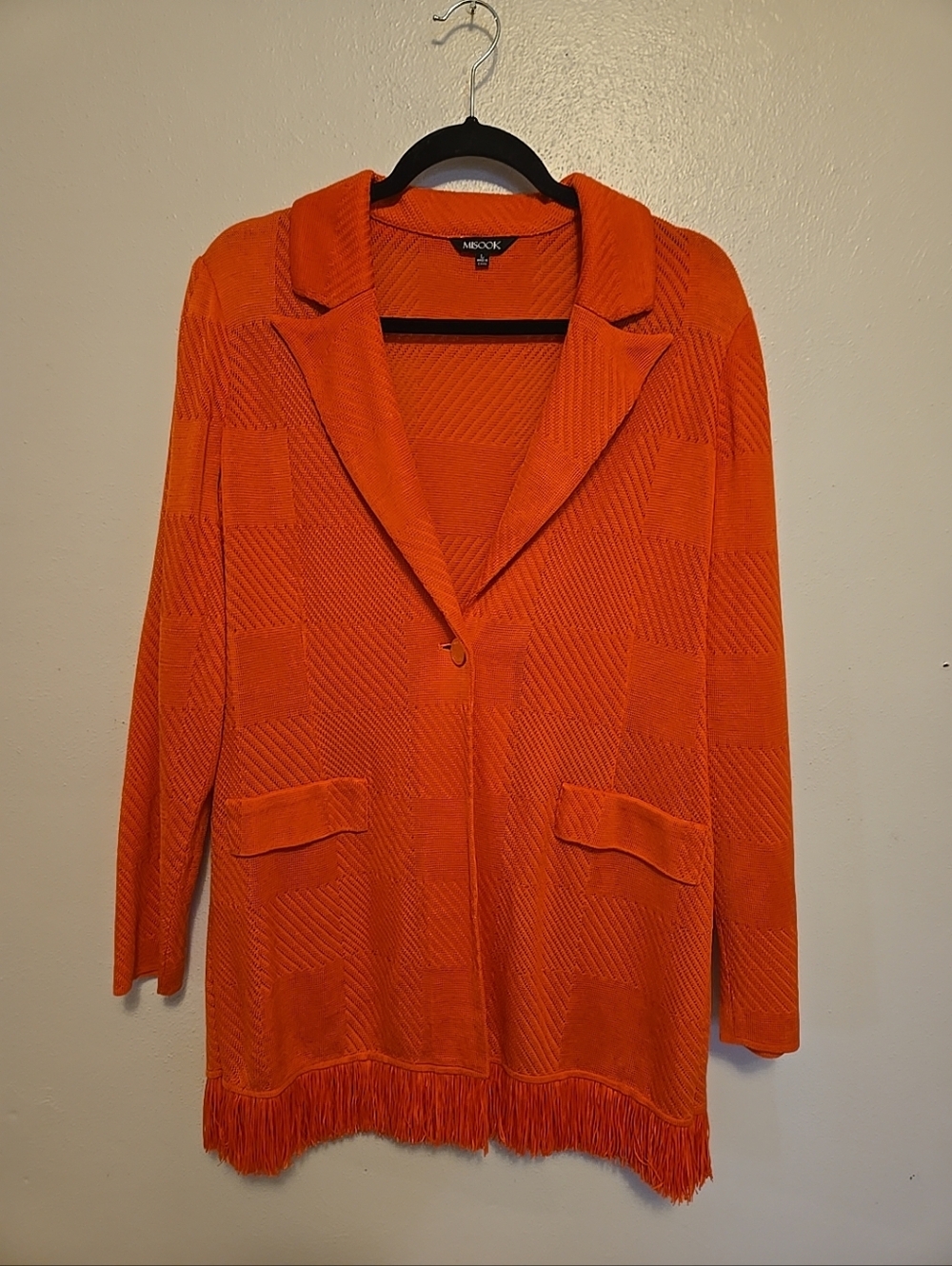MISOOK Cardigan Sweater Longer Fringe Hem Orange L